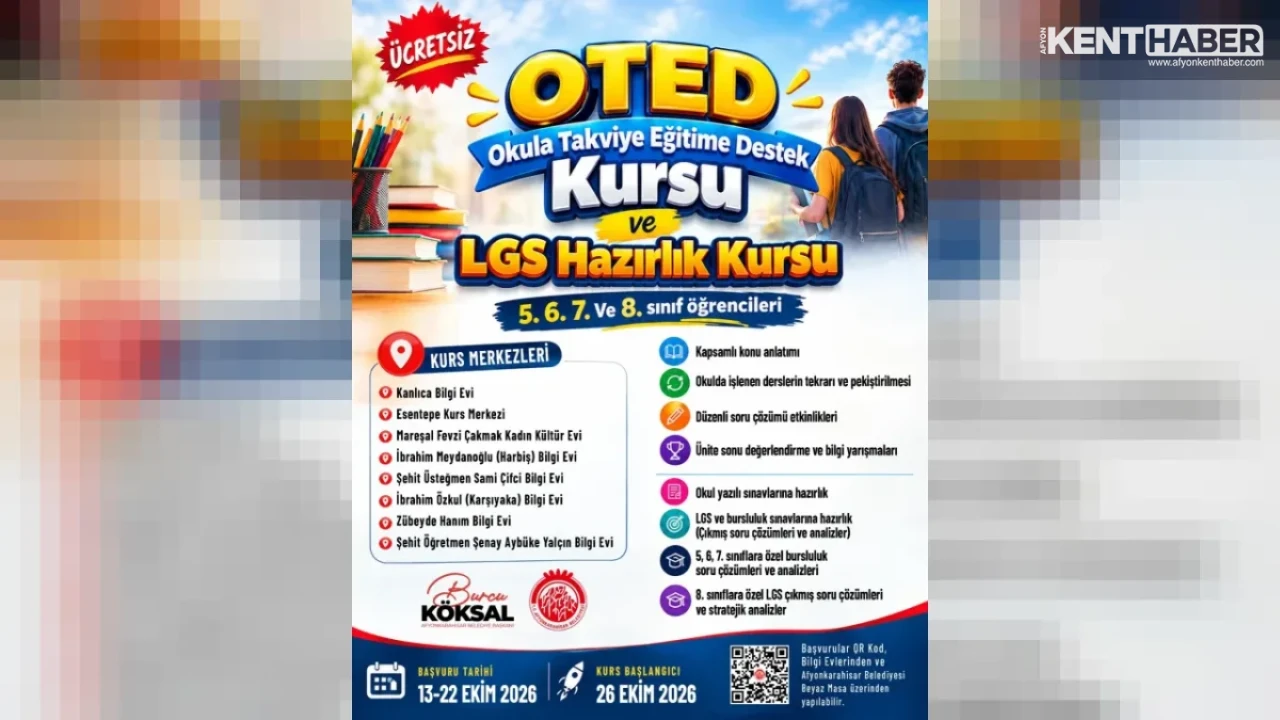 Afyonkarahisar Belediyesi’nden Öğrencilere Ücretsiz LGS ve Takviye Kursu