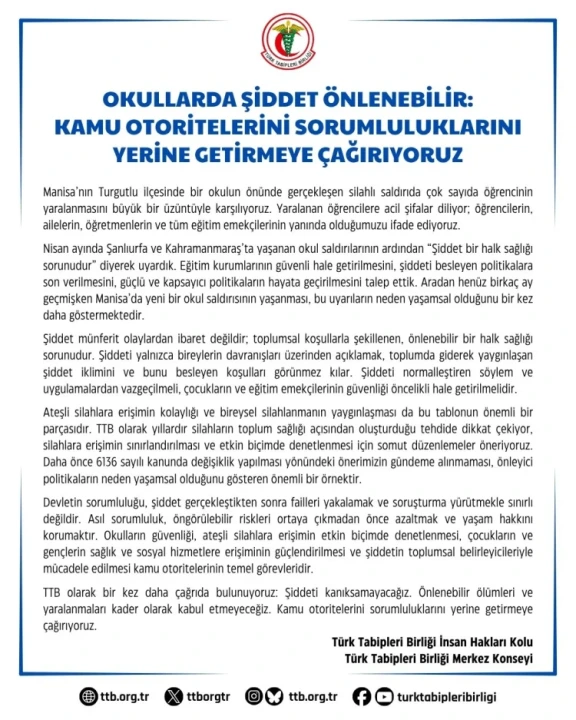 Türk Tabipleri Birliği'nden Okullarda Artan Şiddet Olaylarına Karşı Acil Önlem Çağrısı - Detay Görsel 2