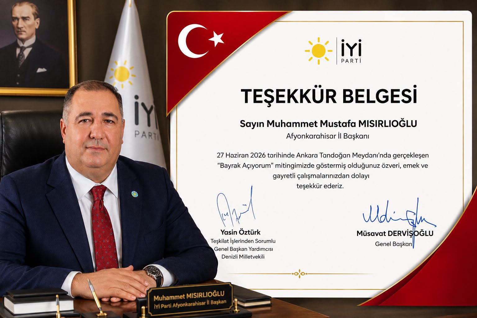 Dervişoğlu, Mısırlıoğlu’na Teşekkür Belgesi Verdi