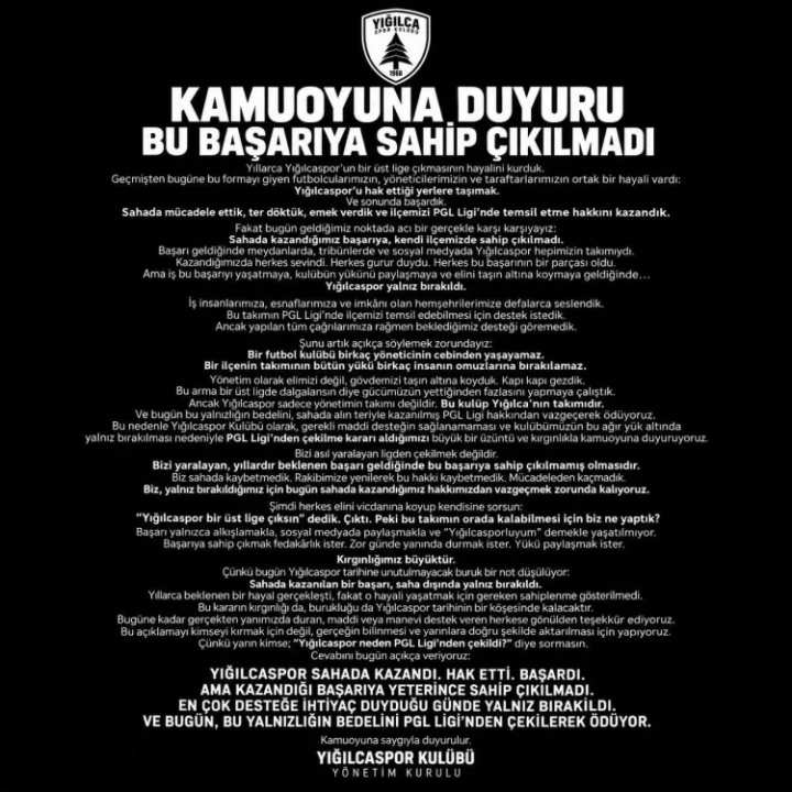 Yığılcaspor'dan Şok Karar: Destek Bulamayan Kulüp PGL Ligi'nden Çekildi - Detay Görsel 2