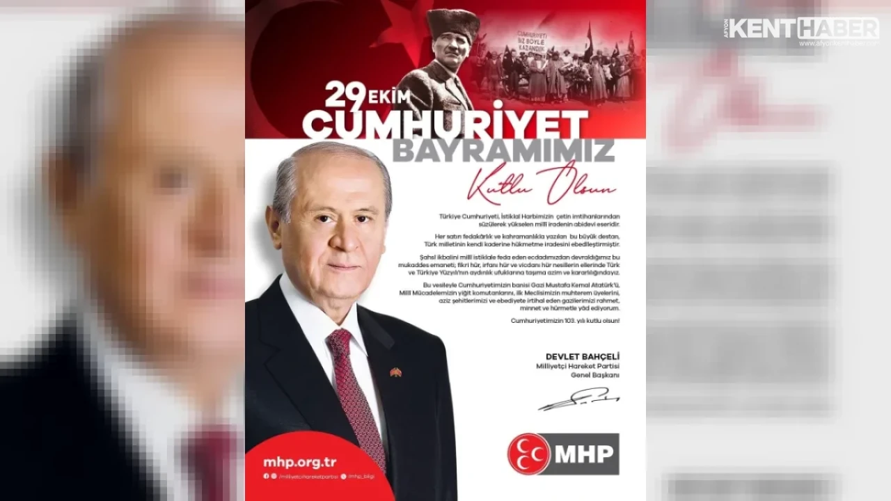 Afyonkarahisar Ülkü Ocakları ve MHP Lideri Bahçeli’den 29 Ekim Cumhuriyet Bayramı Kutlaması
