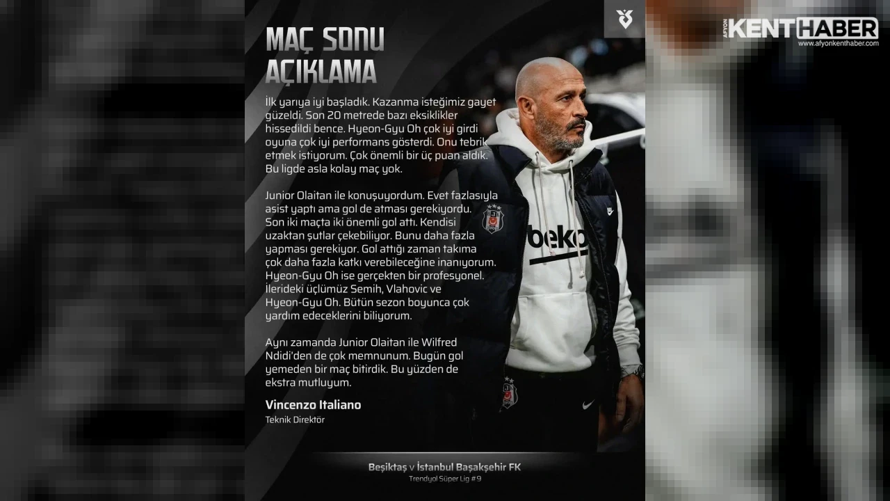 Vincenzo Italiano’dan Maç Sonu İtirafları: Junior Olaitan ve Galibiyet Değerlendirmesi