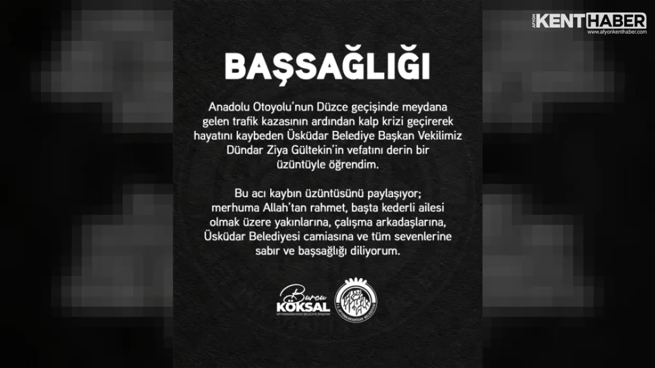 Afyonkarahisar Belediye Başkanı Burcu Köksal’dan Üsküdar Belediyesi’ne Başsağlığı Mesajı