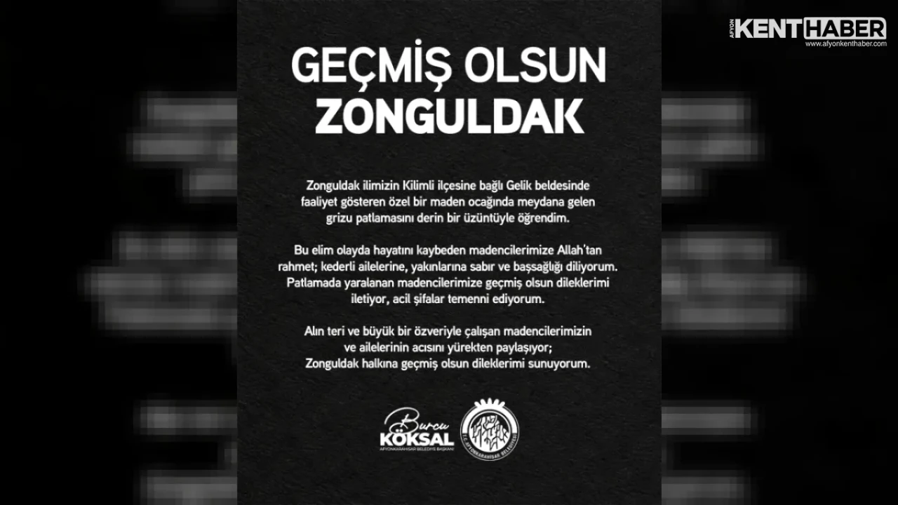 Afyonkarahisar Belediye Başkanı Burcu Köksal’dan Zonguldak İçin Geçmiş Olsun Mesajı