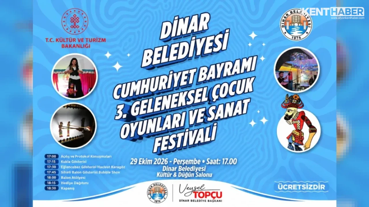 Dinar Belediyesi Cumhuriyet Bayramı’na Özel 3. Geleneksel Çocuk Oyunları ve Sanat Festivali Düzenliyor