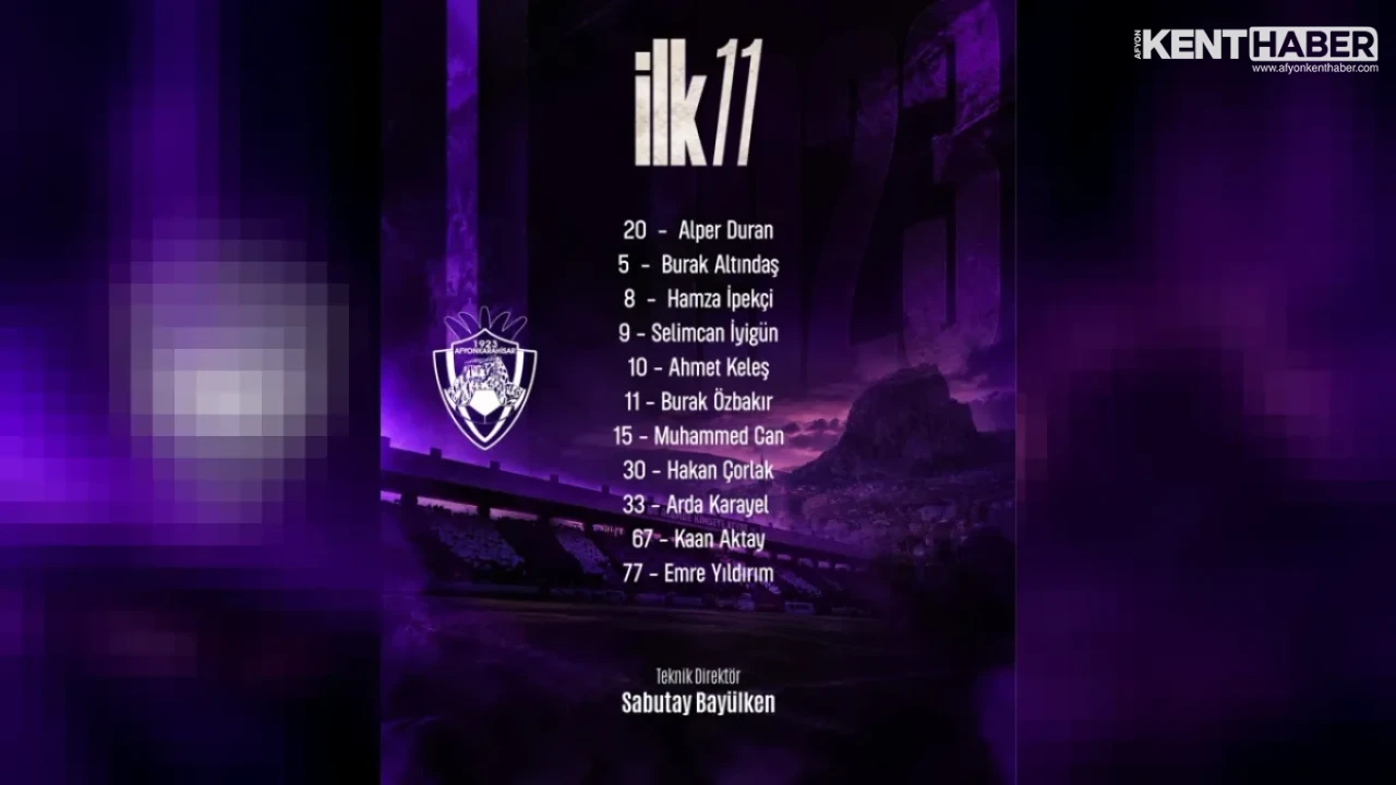 1923 Afyonkarahisarspor Kulübü Sahaya Çıkacak İlk 11 Kadrosunu Açıkladı