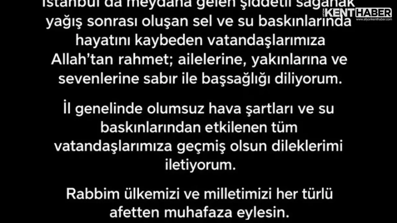 Dinar Belediye Başkanı Veysel Topçu’dan İstanbul’daki Sel Felaketi İçin Taziye Mesajı